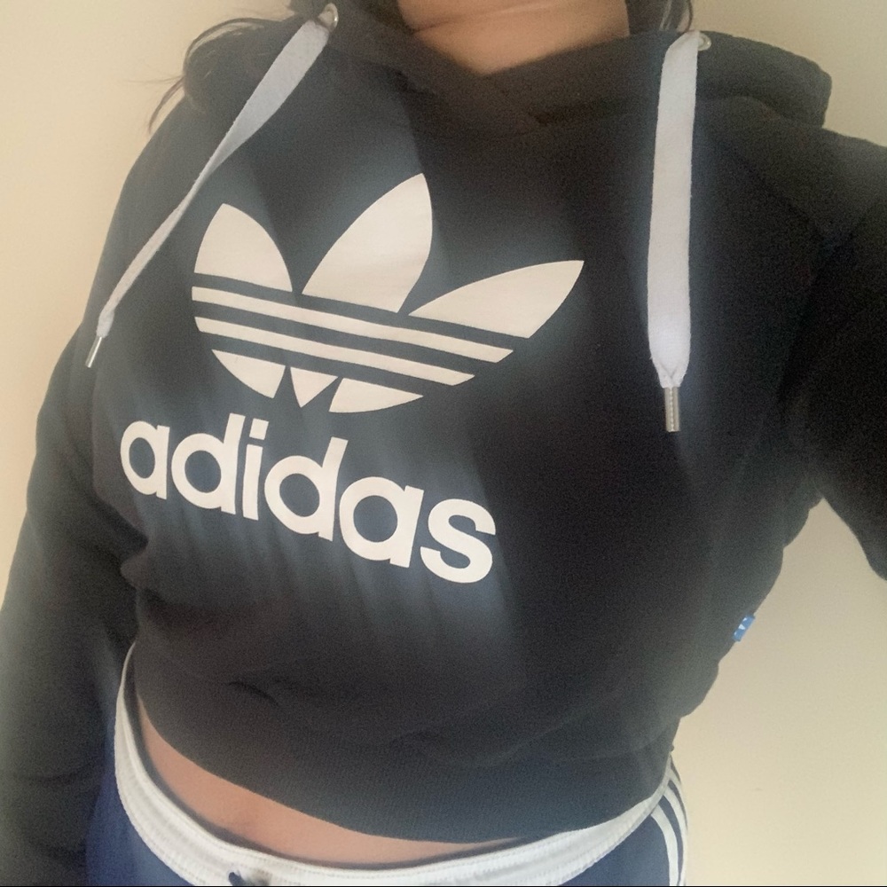 Adidas Cropped Black Logo Hoodie